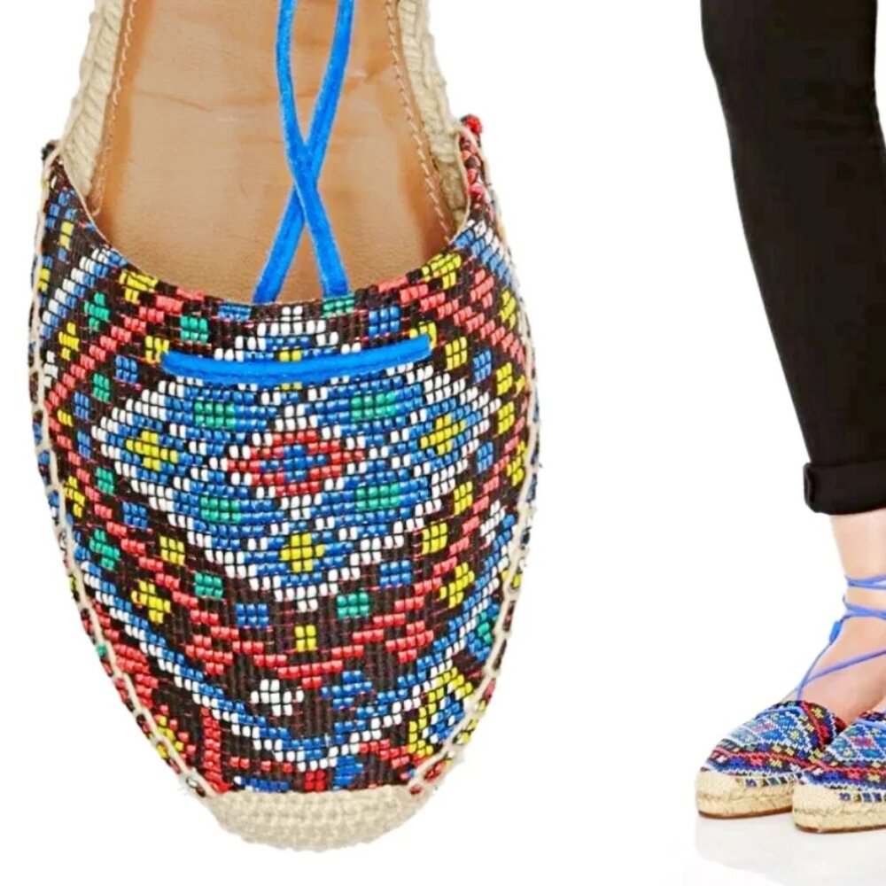 Aquazzura Belgravia Pom-Pom Embroidered Woven Espadrilles  sz US 10/IT 41  $525